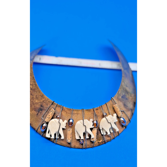 Vintage Tribal Elephant Collar Necklace Bone Brass Boho Ethnic Statement - Picture 7 of 12